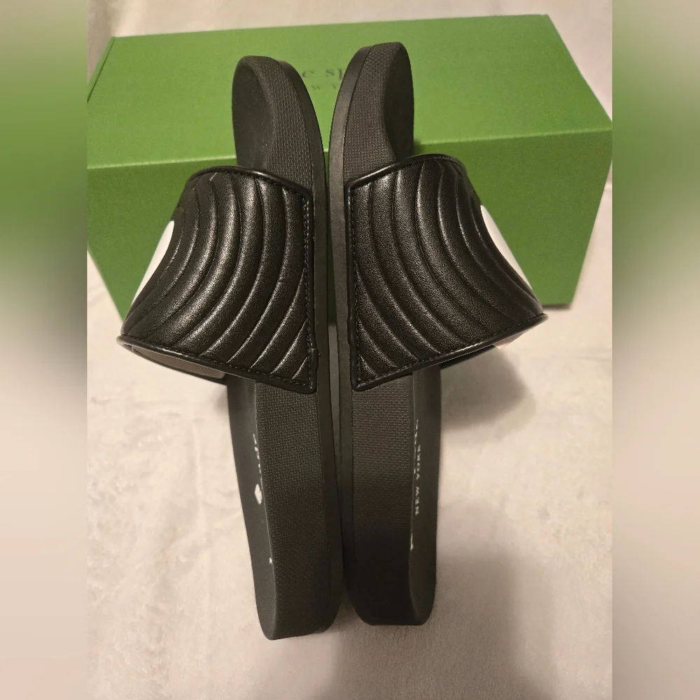 NWT Kate Spade New York Splash Pool Slide Smooth Leather Black/White Size 6